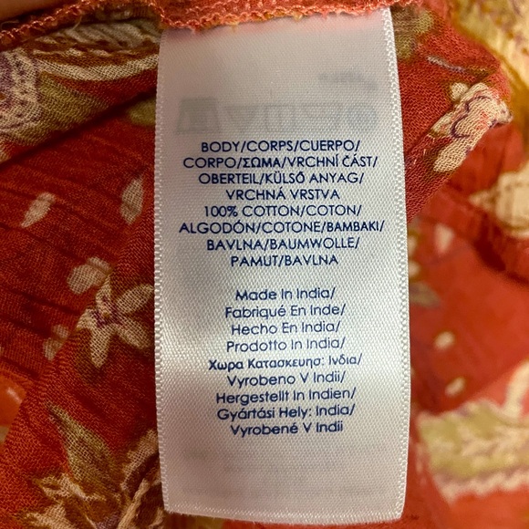 Chaps Orange Beige Floral Cotton Square Neck Bell Sleeve Top Sz 1X - Picture 5 of 6